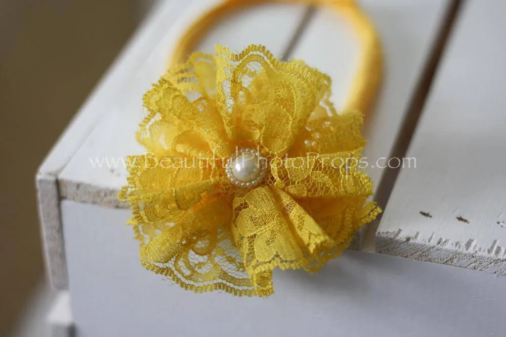 Vintage Lace Flower Headband Yellow