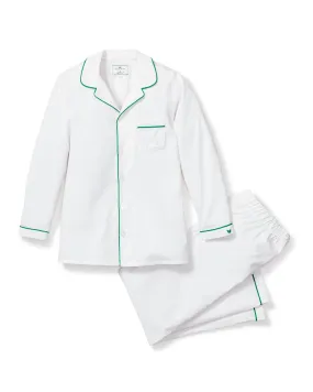 White Twill with Green Piping Pajama Set