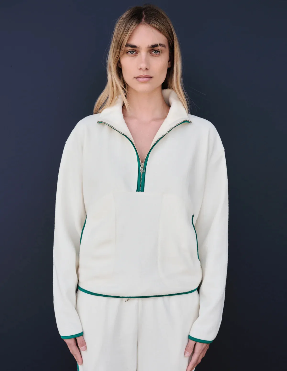 WOMEN'S FAUX SHERPA 1/2 ZIP SWEATSHIRT IN CREAM/JADE